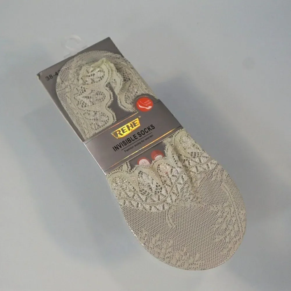 REHE Invisible Socks Laced Women Fashion No Slip Silicon Grip 2 Pairs